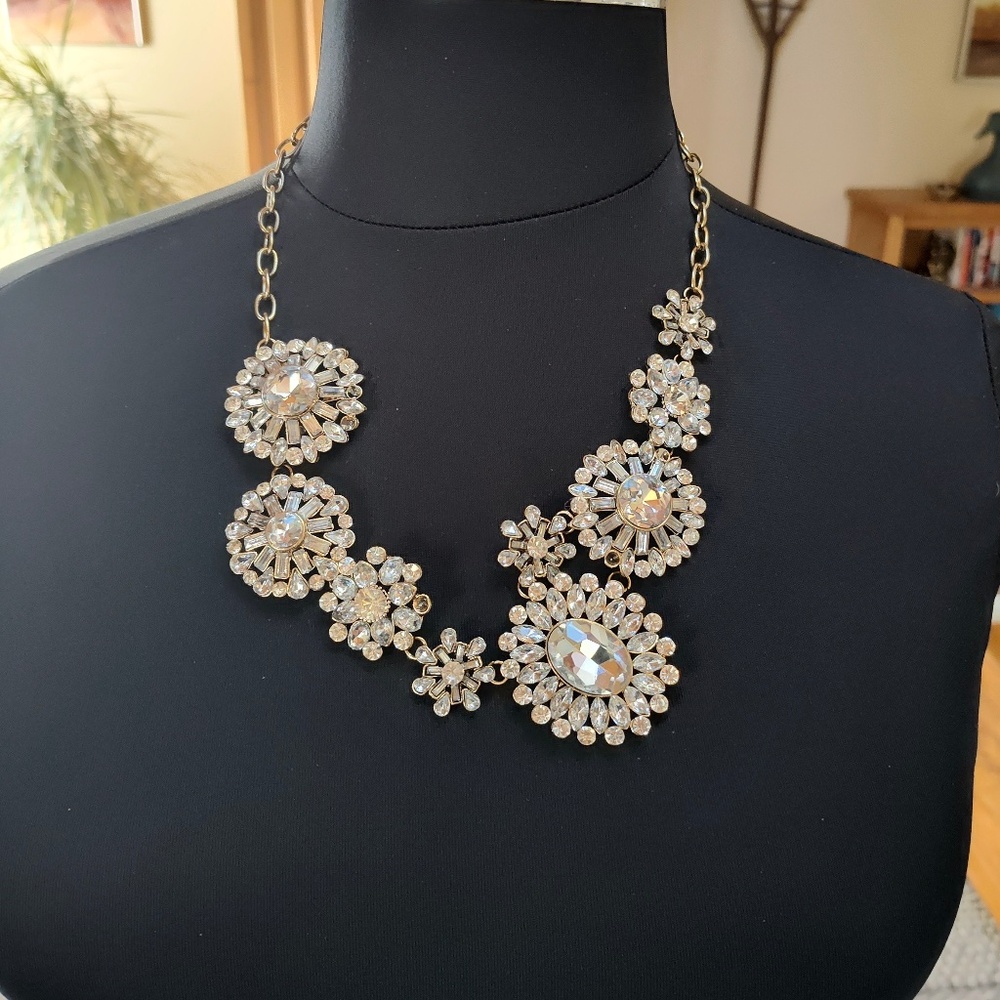 Rhinestone Vintage Style Statement Necklace,  Asymmetrical Design, Bold & Pretty